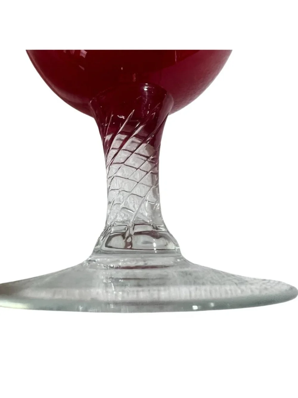 Vintage 1960s Empoli Slim Red Blown Glass Posey Vase Clear Textured Stem WOW